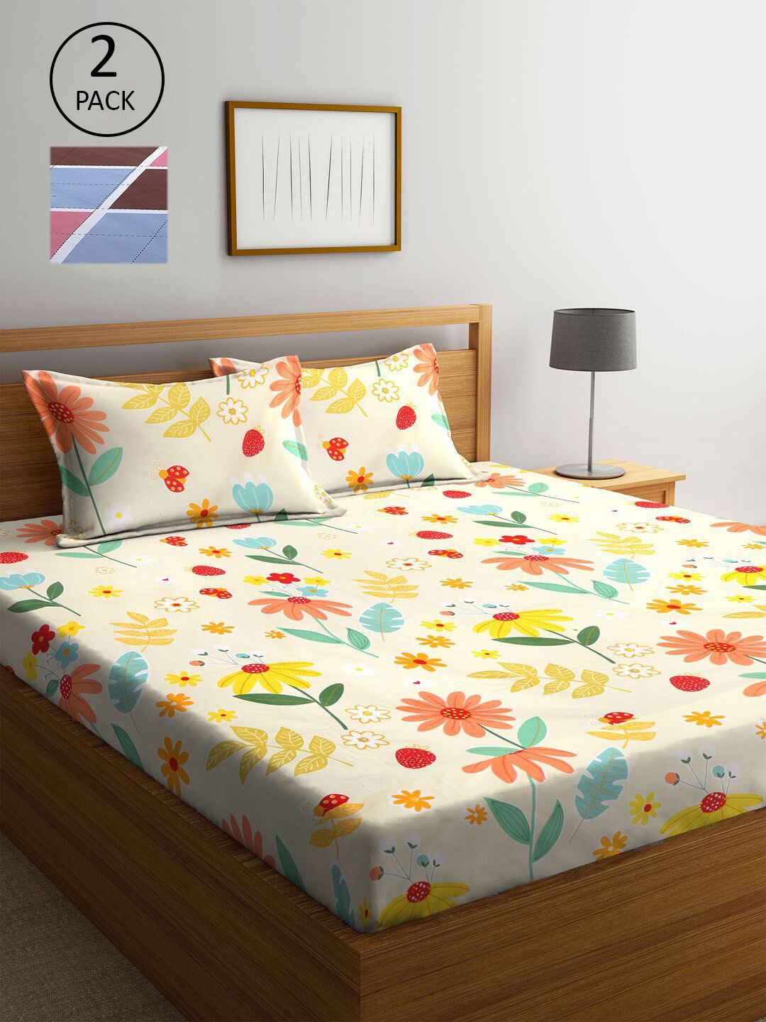 

KLOTTHE Multicolor 210 TC Printed Set of 2 King Cotton Bedsheet with 4 Pillow Covers, Multi