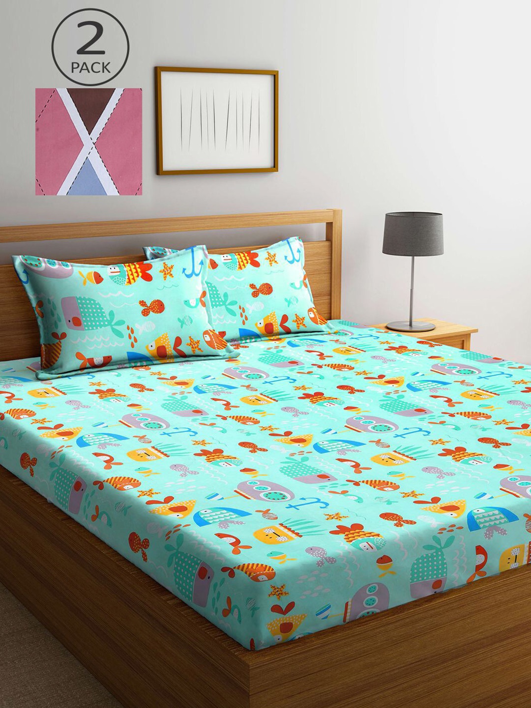 

KLOTTHE Multicolor 210 TC Printed Set of 2 King Cotton Bedsheet with 4 Pillow Covers, Multi