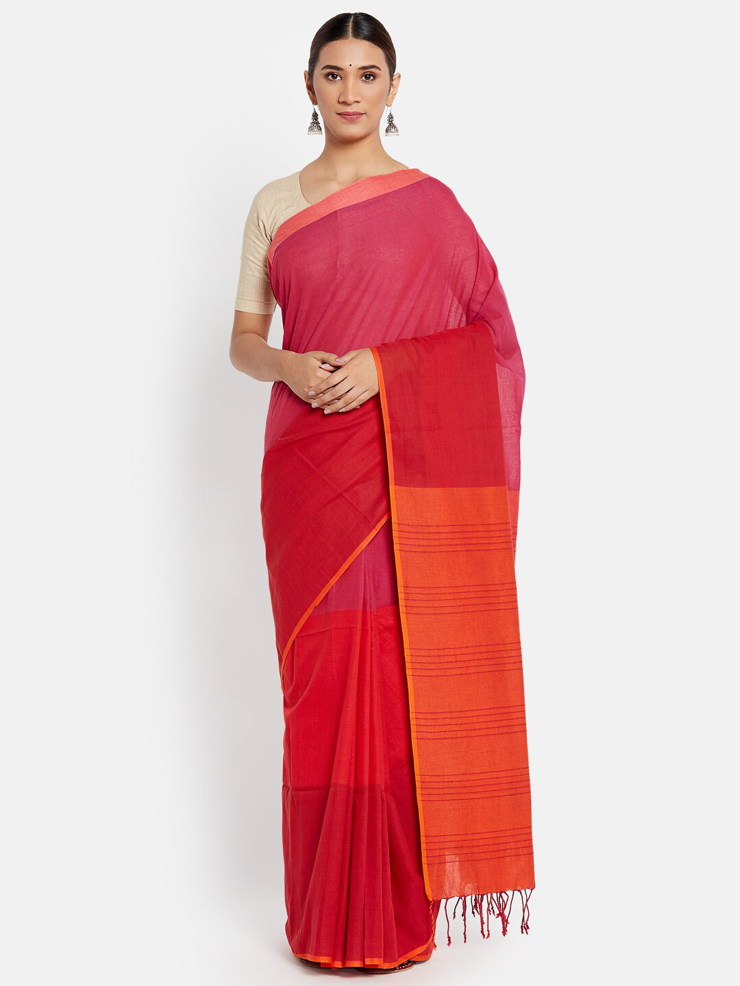 

Fabindia Pink Woven Design Pure Cotton Saree