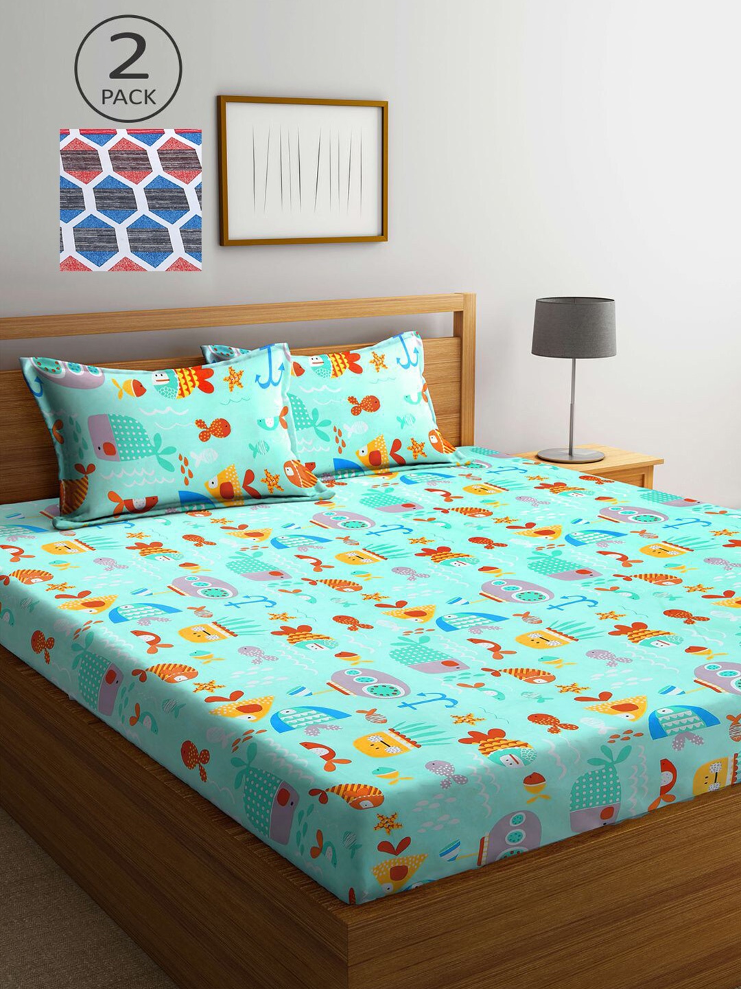 

KLOTTHE Multicolor 210 TC Printed Set of 2 King Cotton Bedsheet with 4 Pillow Covers, Multi