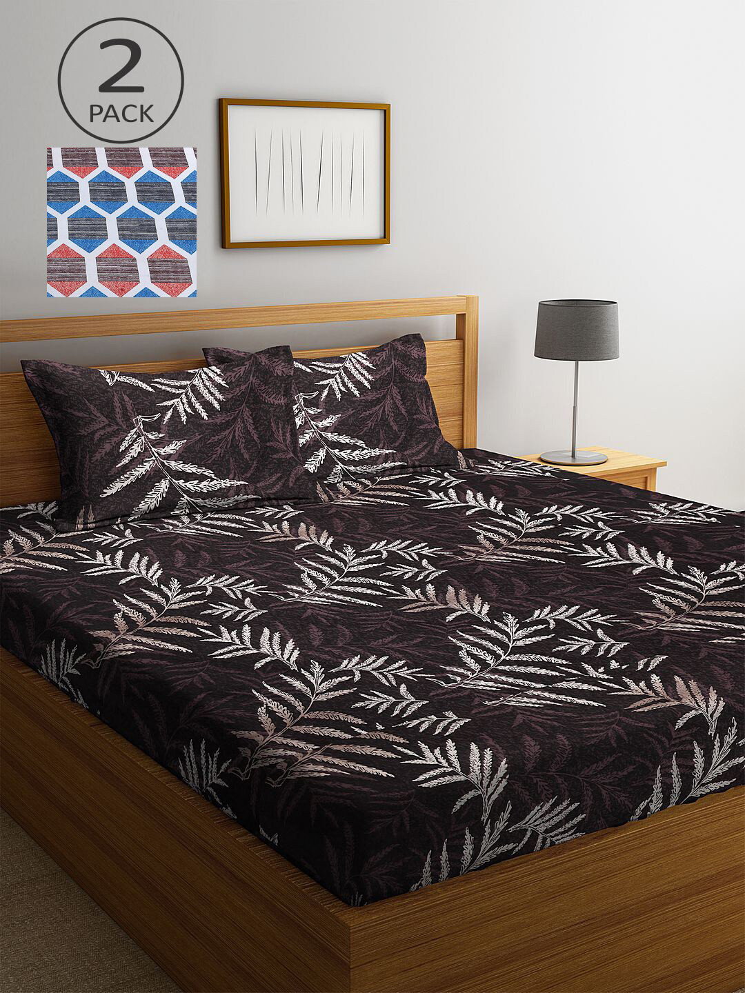 

KLOTTHE Brown & Blue Printed 210 TC 2 King Bedsheet with 4 Pillow Covers