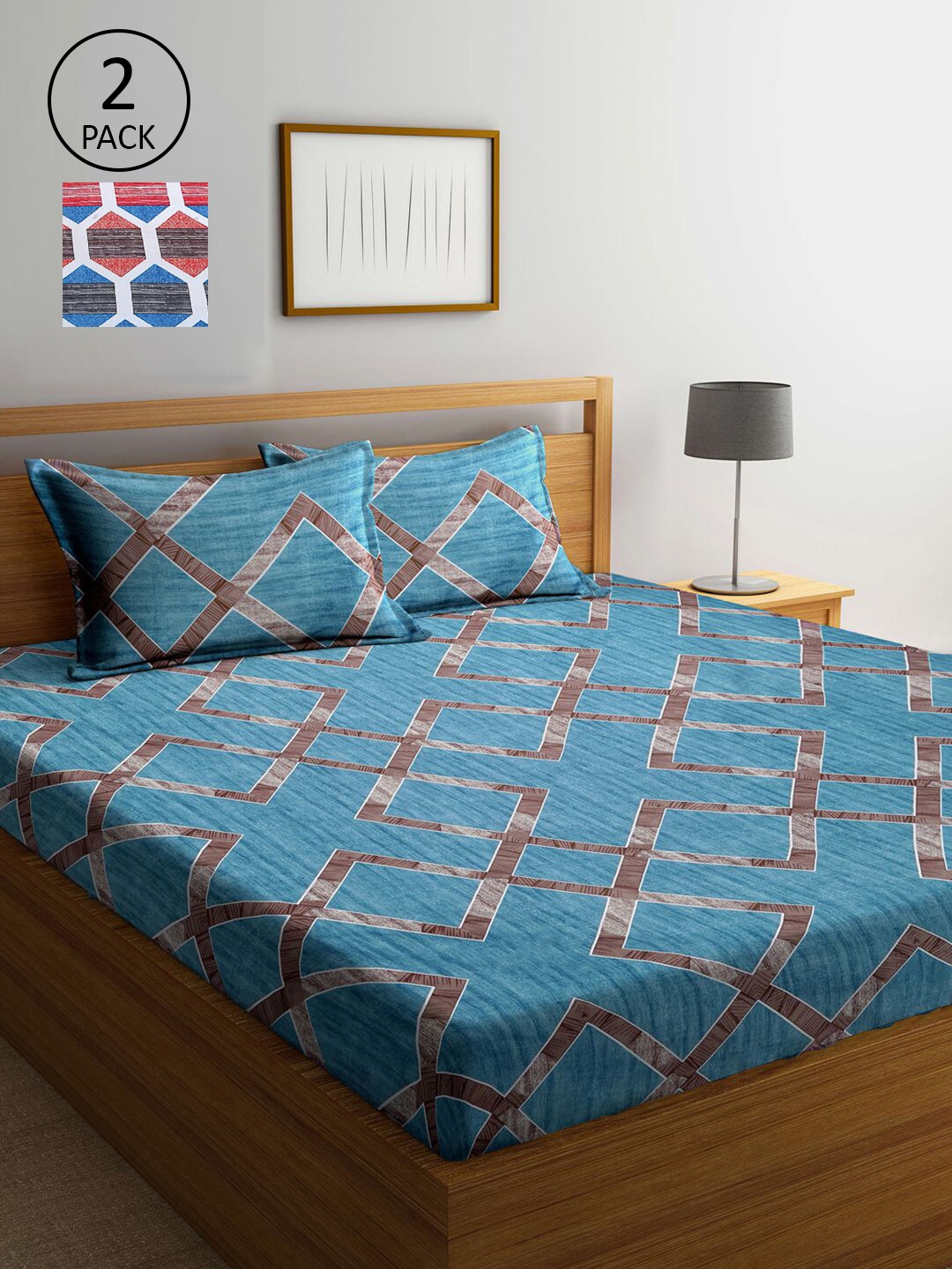

KLOTTHE Blue Printed 210 TC 2 King Bedsheet with 4 Pillow Covers