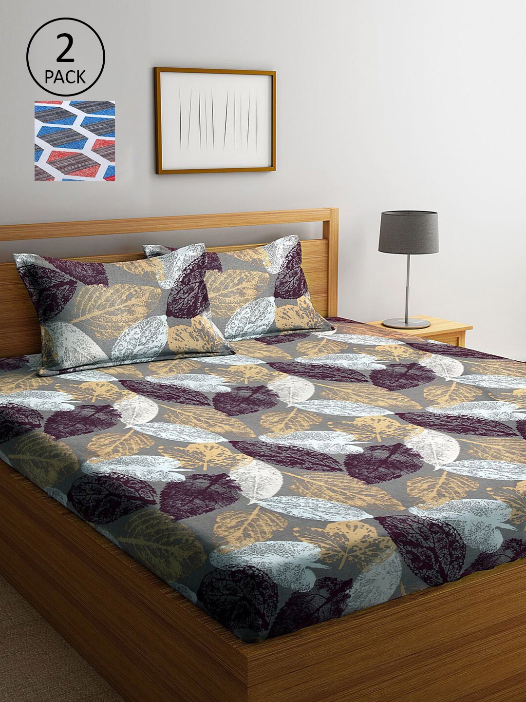 

KLOTTHE Grey & Blue Printed 210 TC 2 King Bedsheet with 4 Pillow Covers