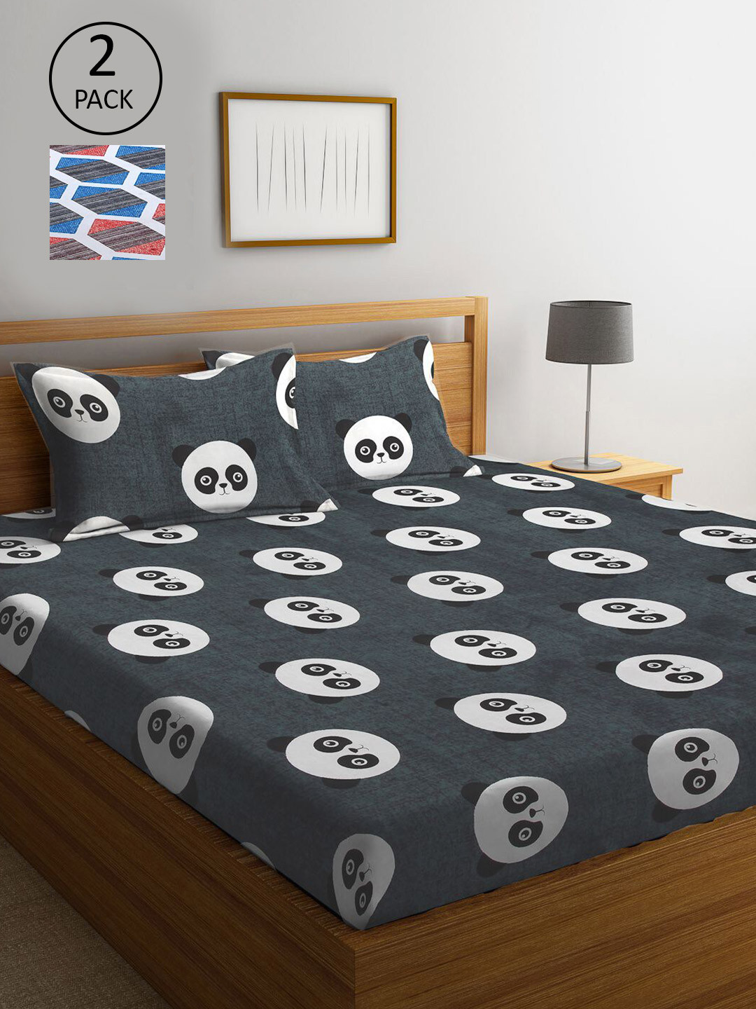 

KLOTTHE Grey & Blue Printed 210 TC 2 King Bedsheet with 4 Pillow Covers