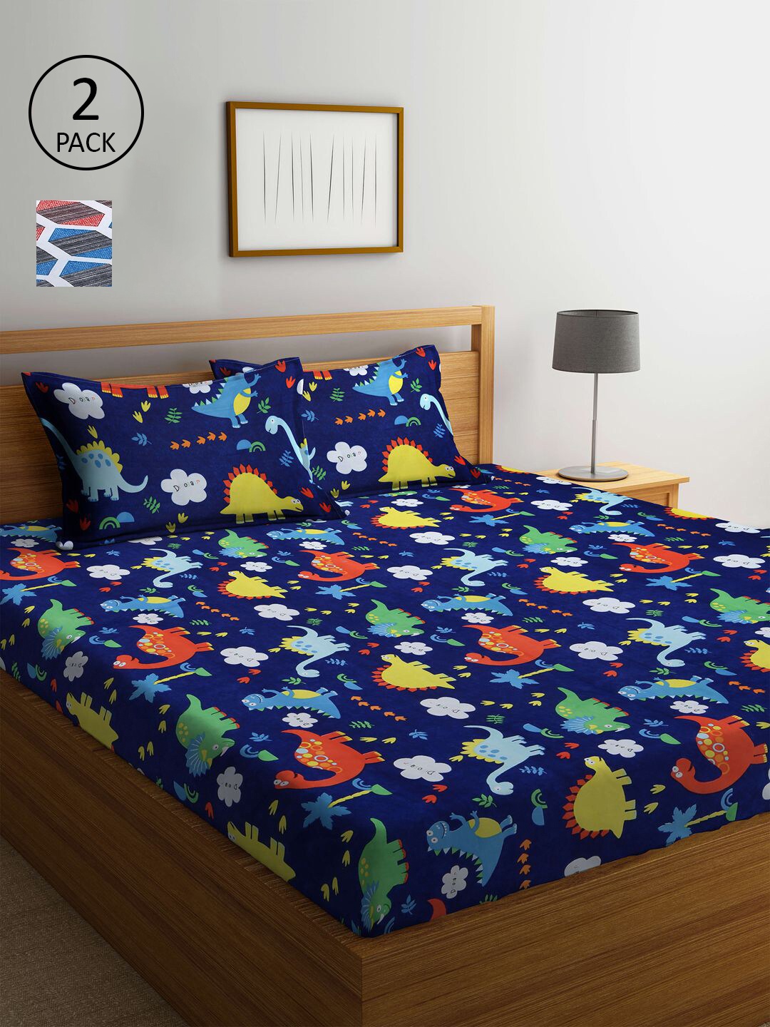 

KLOTTHE Navy Blue & Blue Printed 210 TC 2 King Bedsheet with 4 Pillow Covers