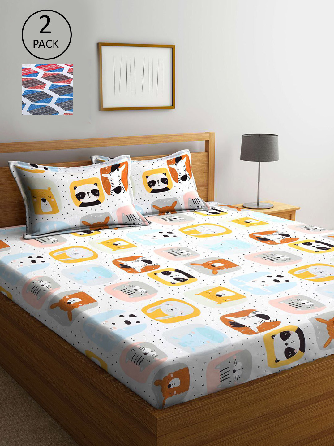 

KLOTTHE Blue & Yellow Printed 210 TC 2 King Bedsheet with 4 Pillow Covers