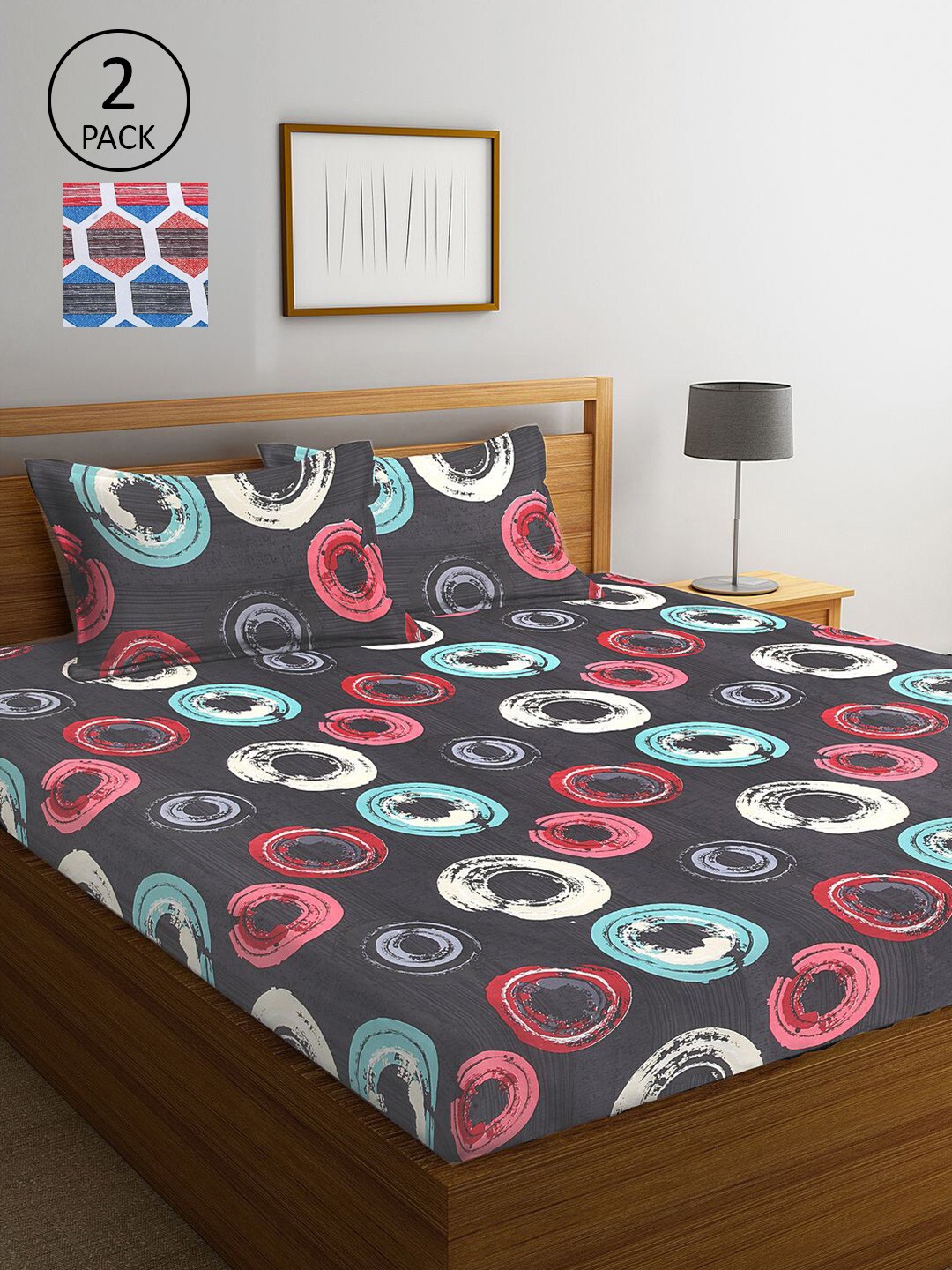 

KLOTTHE MultiColor 210 TC Printed 2 King Cotton Bedsheet with 4 Pillow Covers, Multi
