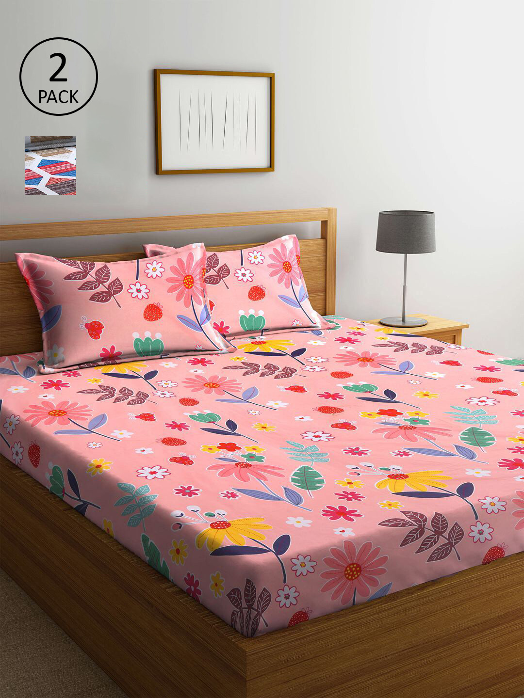 

KLOTTHE Blue & Red Printed 210 TC 2 King Bedsheet with 4 Pillow Covers