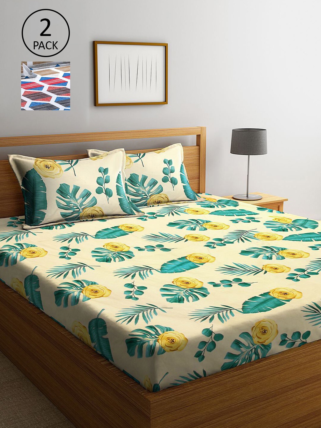 

KLOTTHE Multicoloured Printed 210 TC 2 King Bedsheets with 4 Pillow Covers, Multi