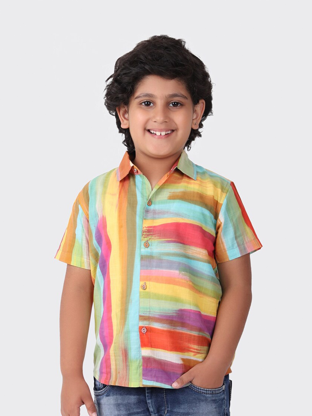 

Fabindia Boys Multicoloured Striped Casual Shirt, Multi