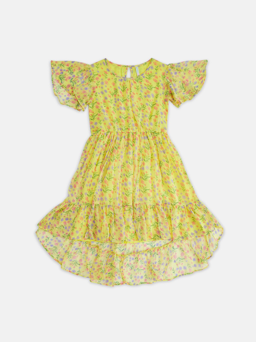 

Pantaloons Junior Girls Peach-Coloured Floral A-Line Dress