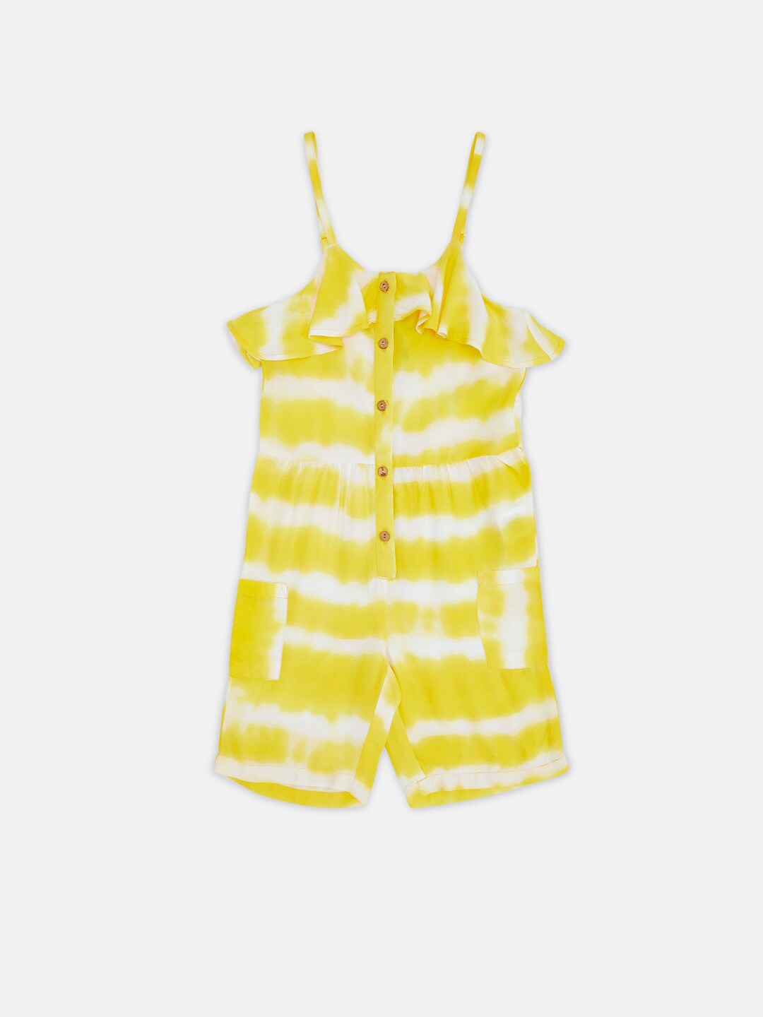 

Pantaloons Junior Girls Yellow Printed with Ruffles Jumpsuit