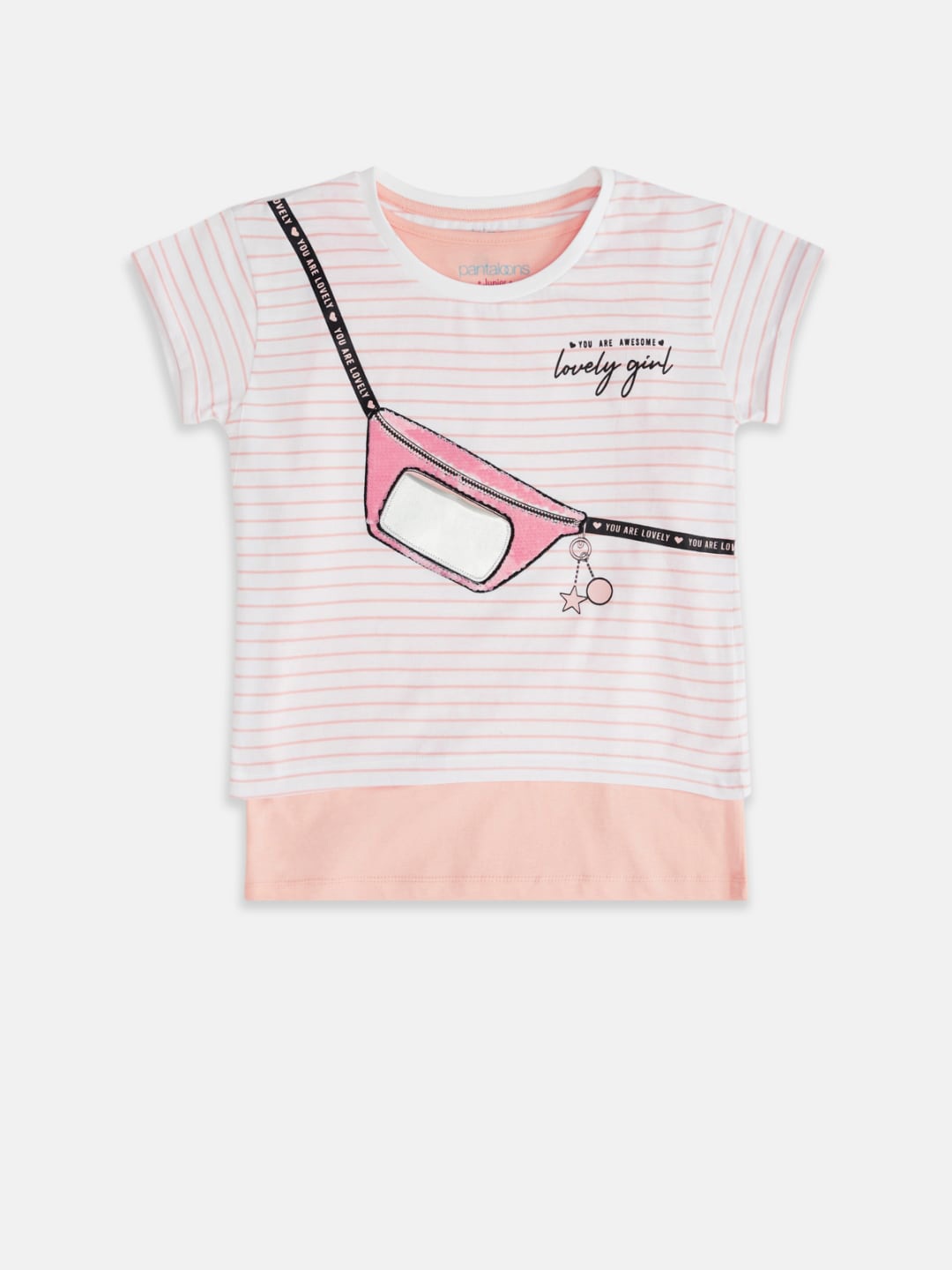 

Pantaloons Junior Girls Off White & Peach-Coloured Printed T-shirt