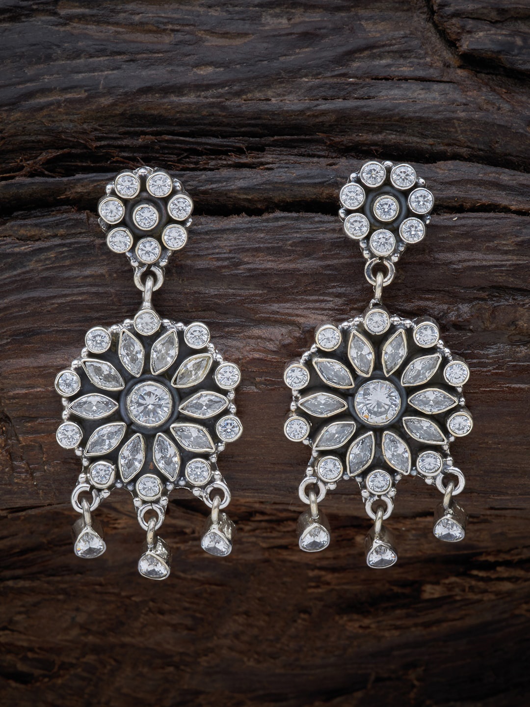 

Kushal's Fashion Jewellery White 92.5 Pure Silver Contemporary Drop Earrings