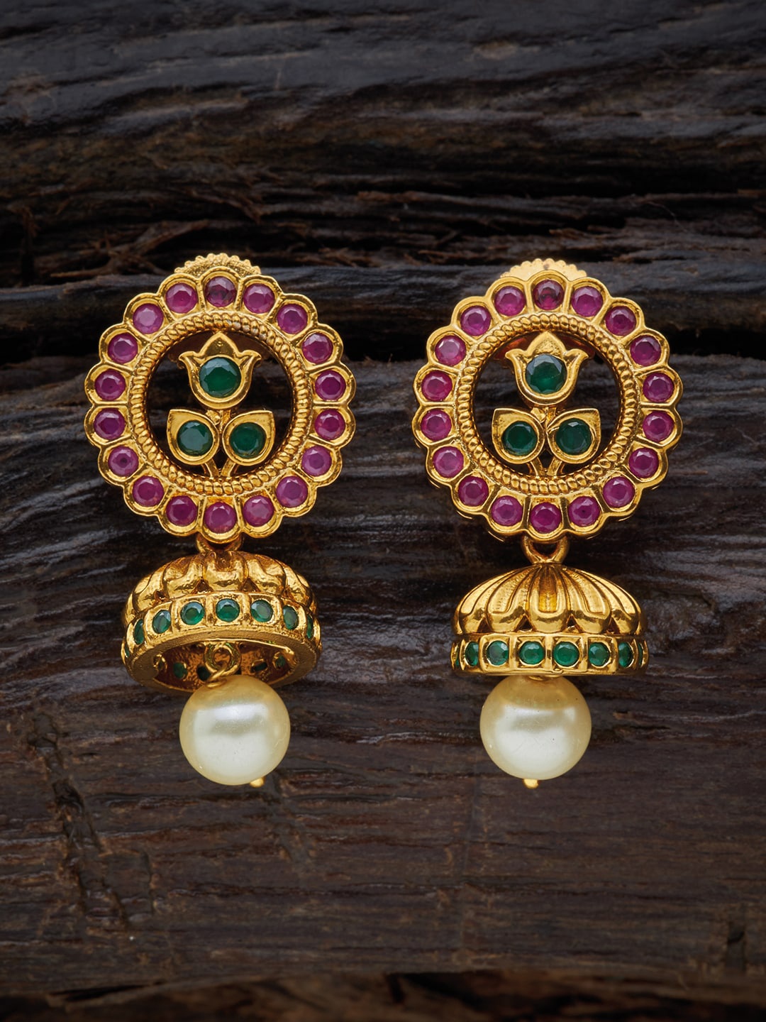 

Kushal's Fashion Jewellery Red Gold Plated Contemporary Jhumkas Earrings