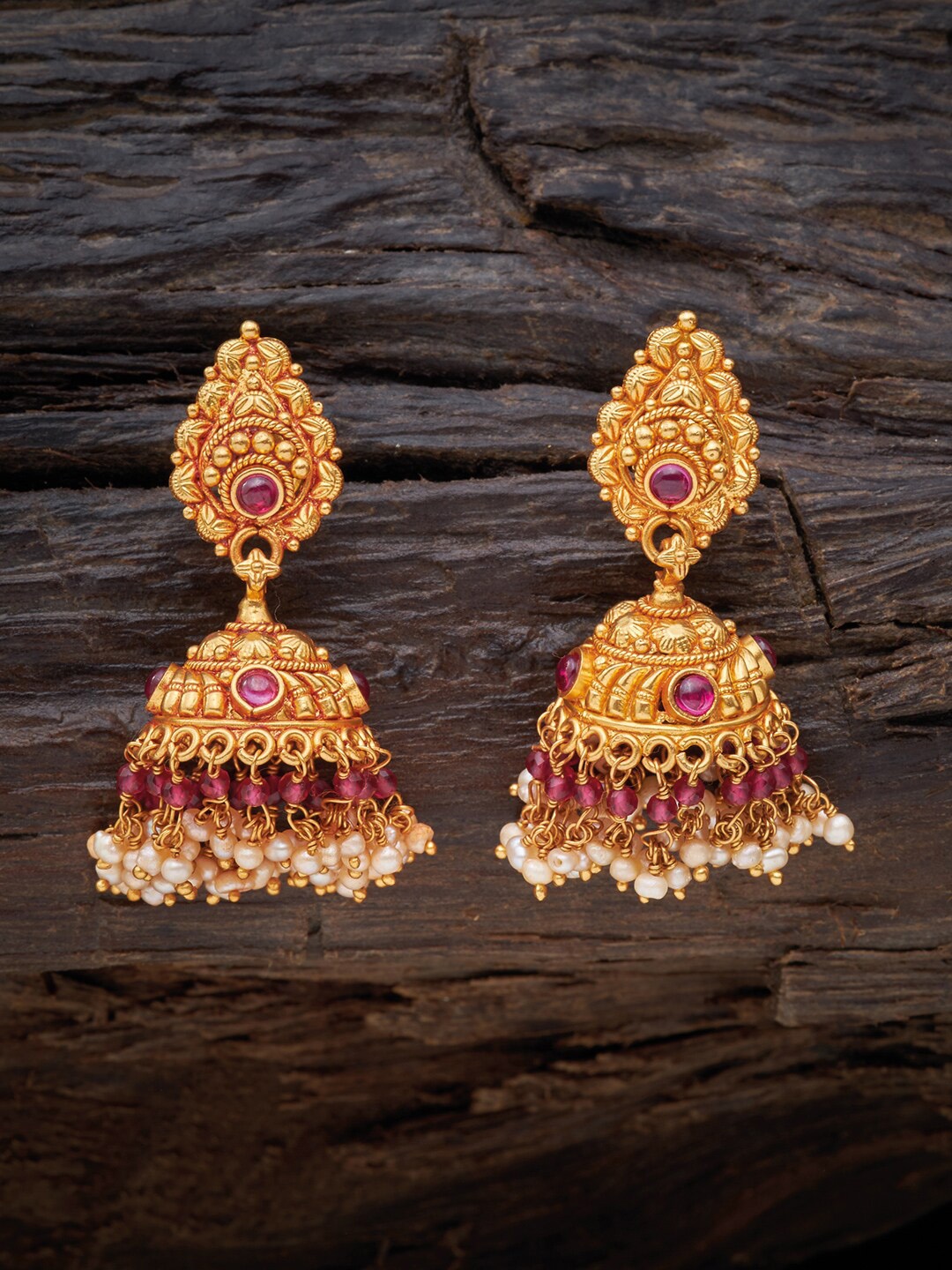 

Kushal's Fashion Jewellery Red 92.5 Pure Silver Contemporary Jhumkas Earrings