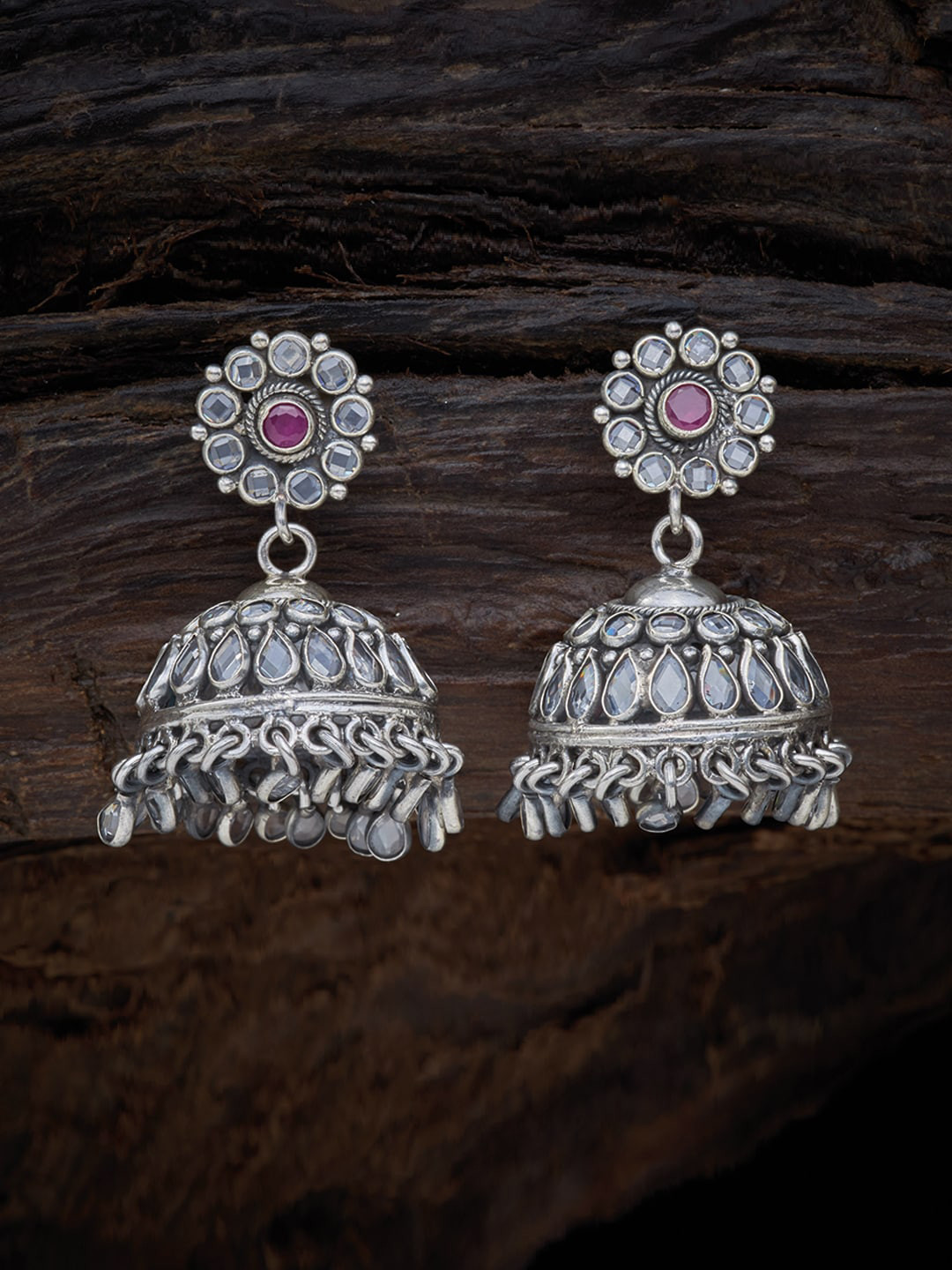 

Kushal's Fashion Jewellery Red Contemporary 92.5 Silver Jhumkas Earrings