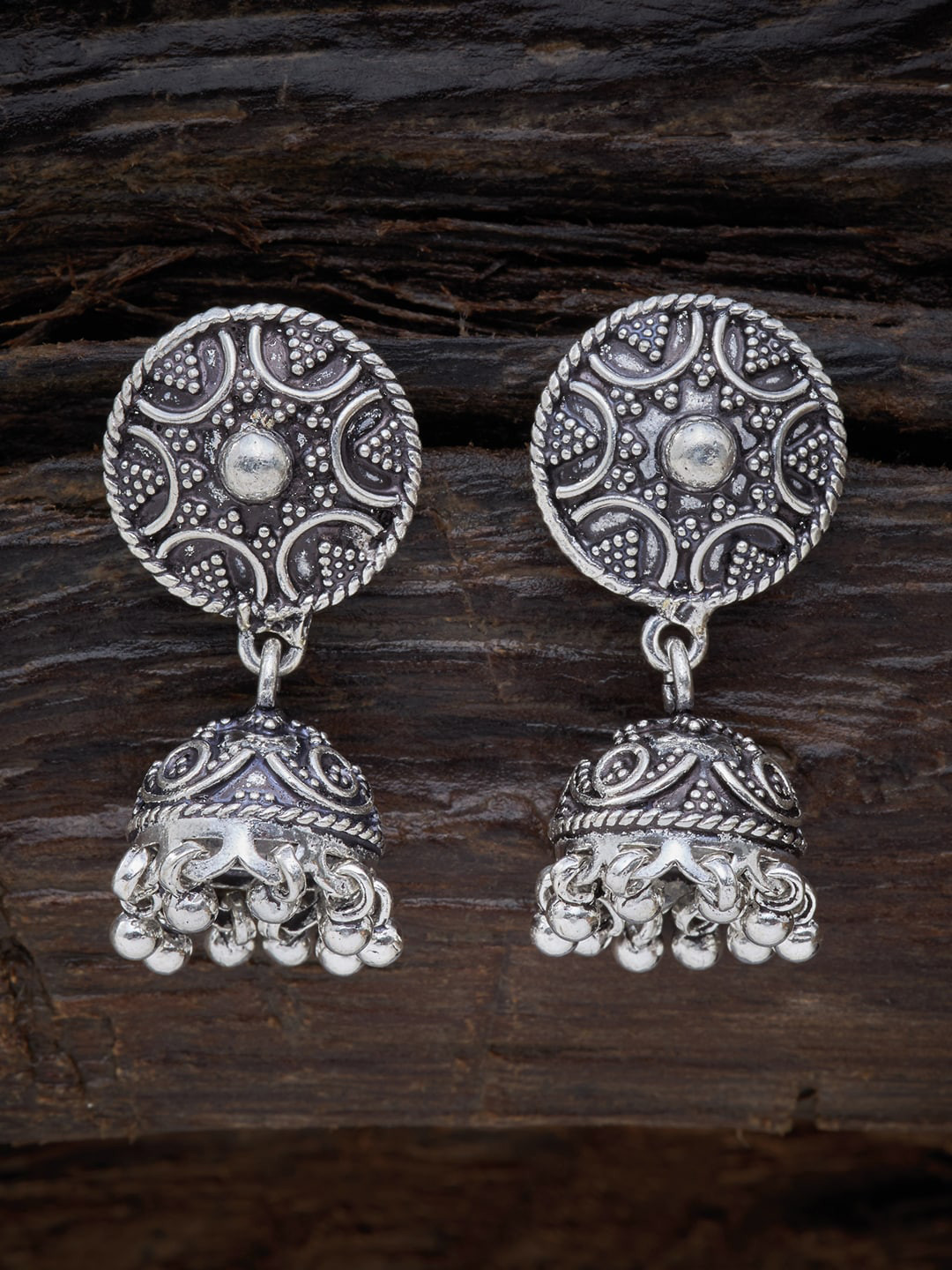 

Kushal's Fashion Jewellery Silver-Toned 92.5 Pure Silver Contemporary Jhumkas Earrings