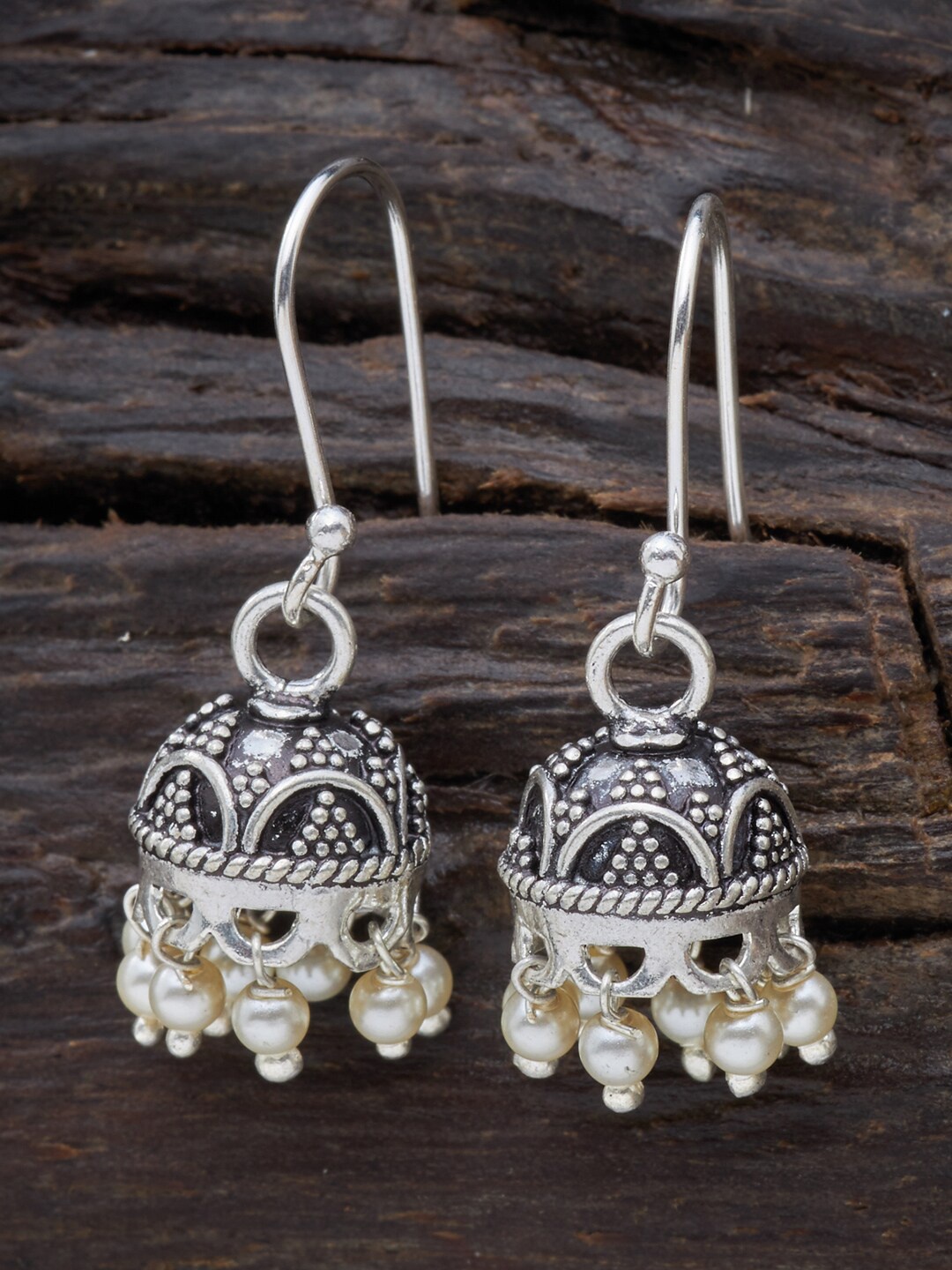 

Kushal's Fashion Jewellery White 92.5 Pure Silver Contemporary Jhumkas Earrings