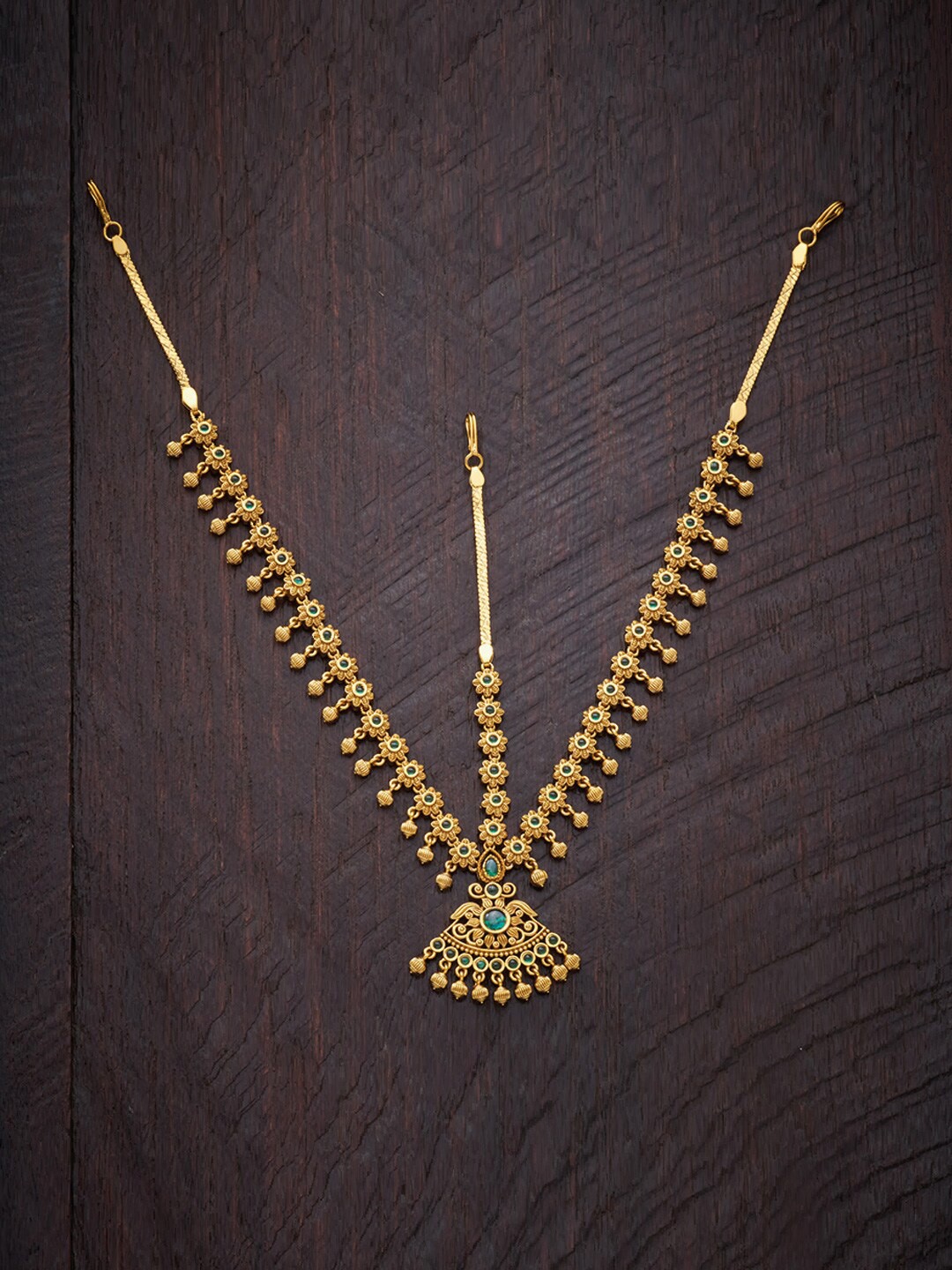 

Kushal's Fashion Jewellery Gold-Plated Red & Green Stone-Studded Matha Patti