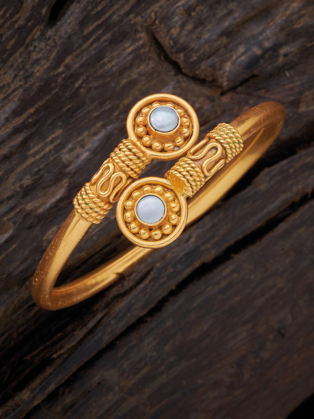 

Kushal's Fashion Jewellery Women 92.5 Gold-Toned & White Silver Gold-Plated Kada Bracelet