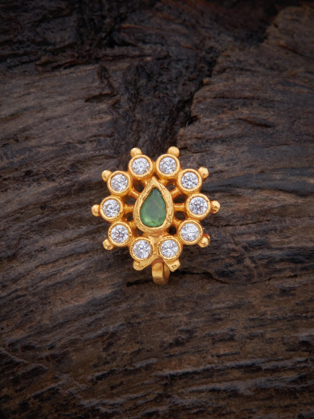 

Kushals Fashion Jewellery Gold-Plated & Green 92.5 Silver Clip-On Stud Nose Pin