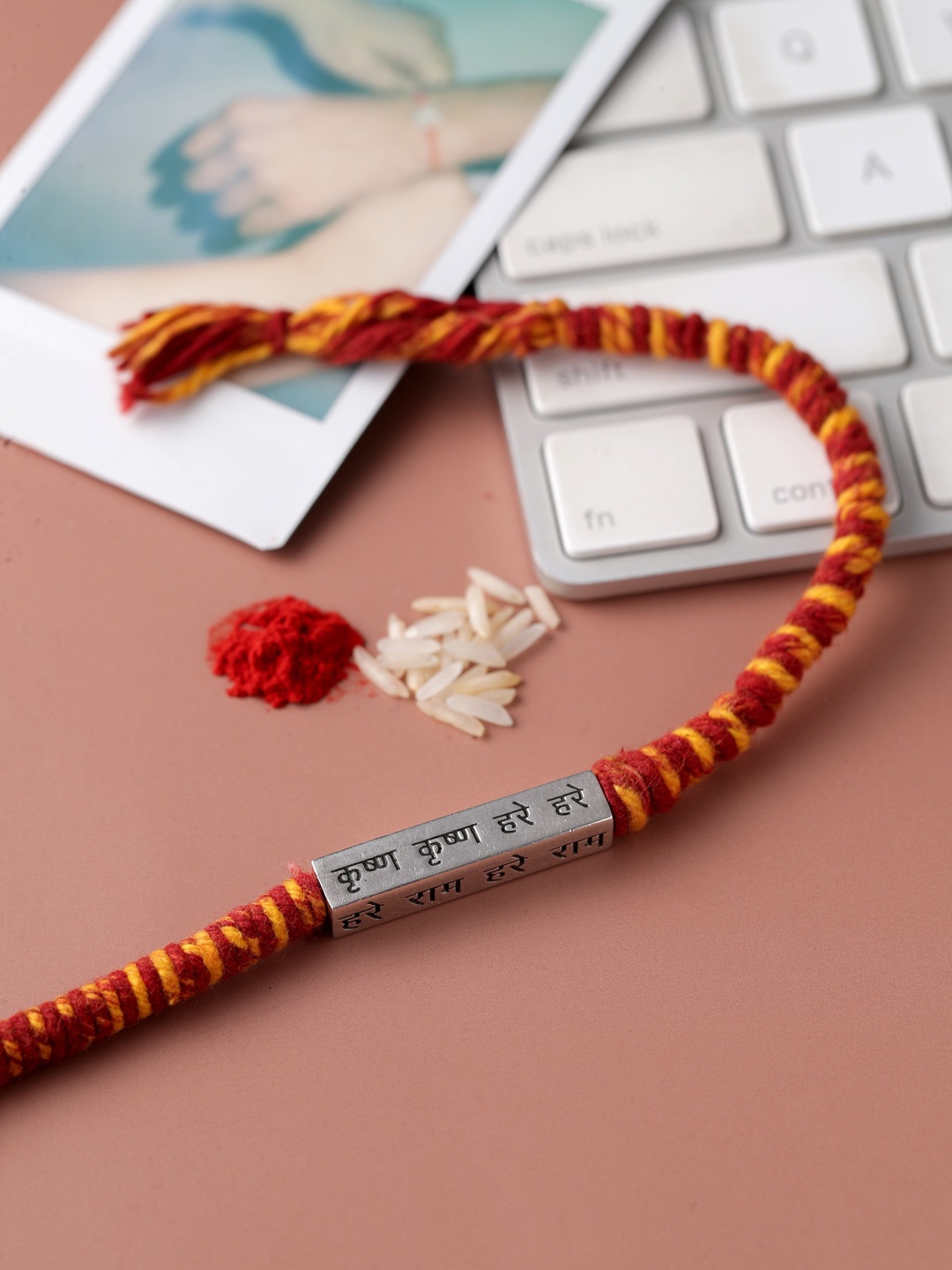 

ADORN by Nikita Ladiwala Red & Yellow Woven Design Tie Up Rakhi