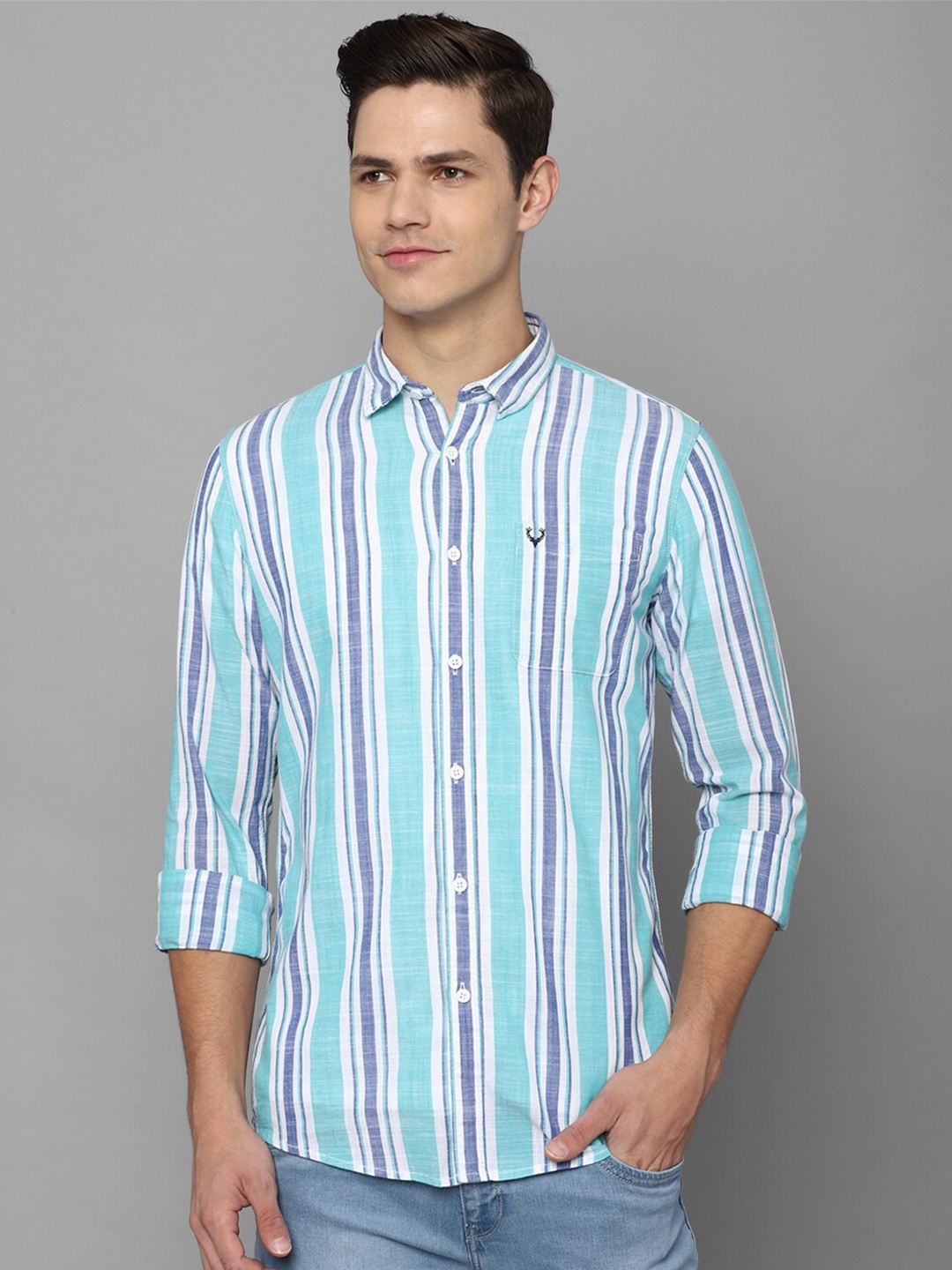 

Allen Solly Sport Men Green & Blue Striped Casual Shirt
