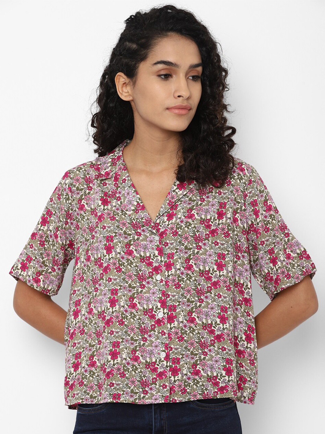 

Allen Solly Woman Pink & Grey Floral Printed Casual Shirt