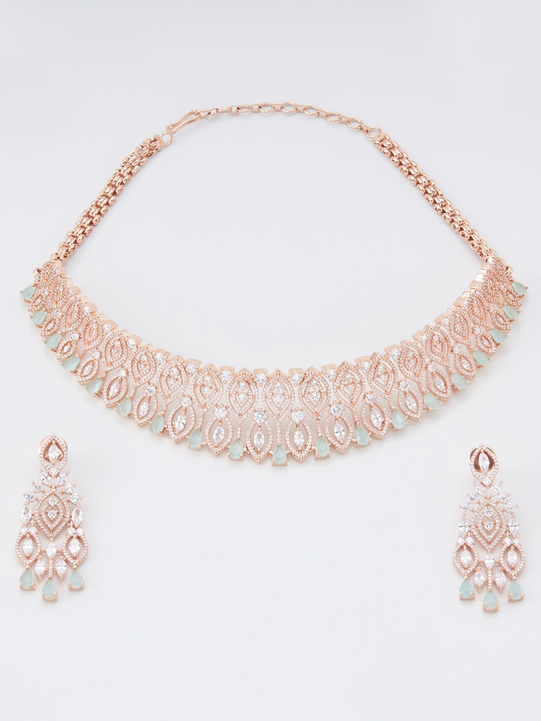 

Kushal's Fashion Jewellery Sea Green Rose Gold-Plated Choker Jewellery Set