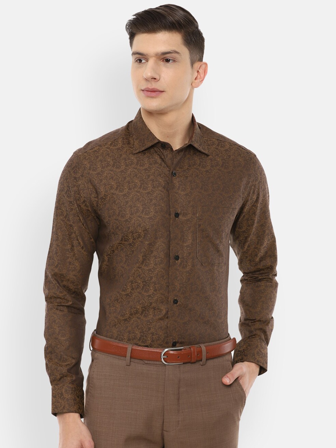 

Louis Philippe Gods & Kings Men Brown Printed Giza Cotton Formal Shirt