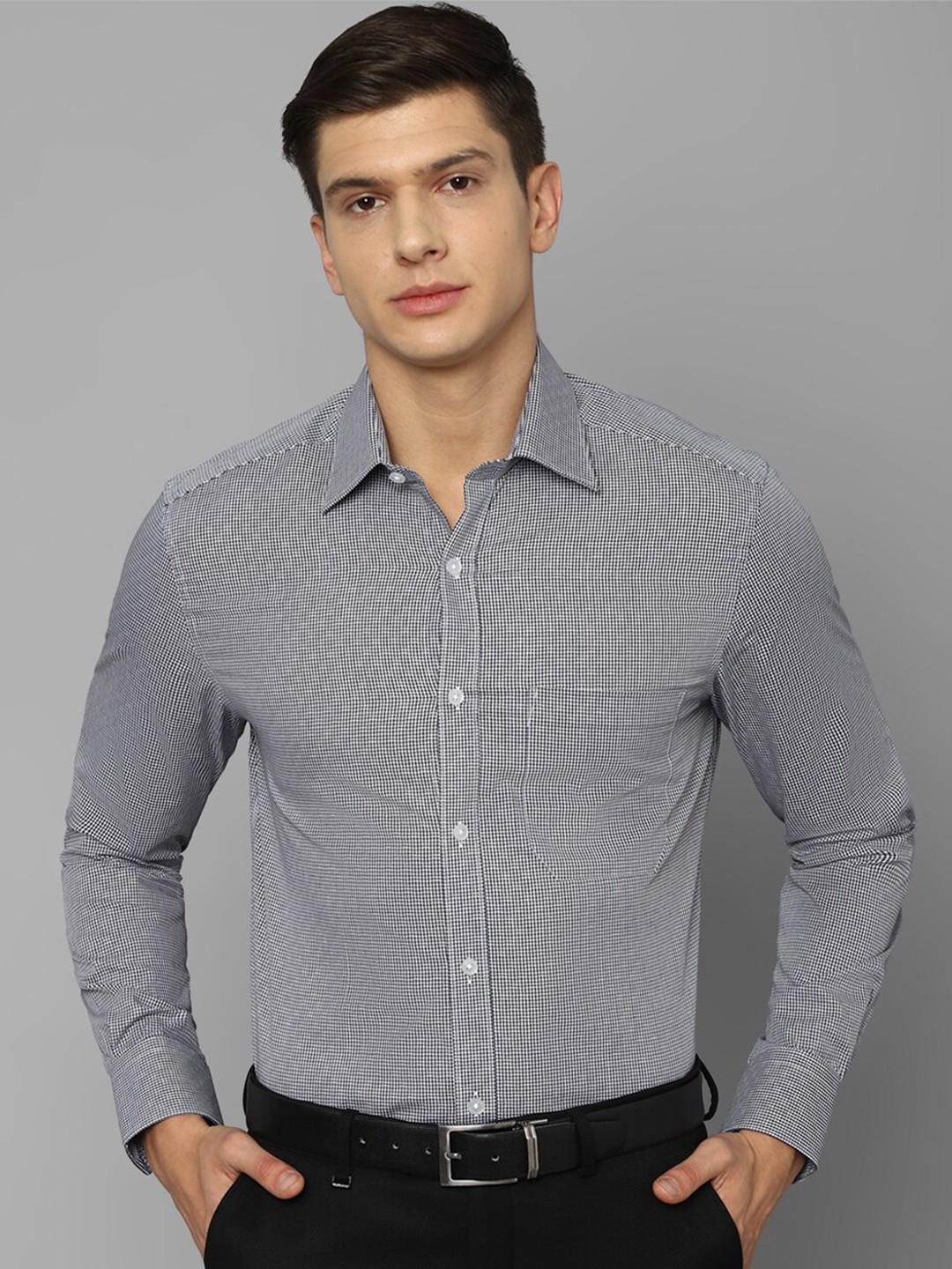 

Louis Philippe Men Grey Micro Checked Formal Shirt