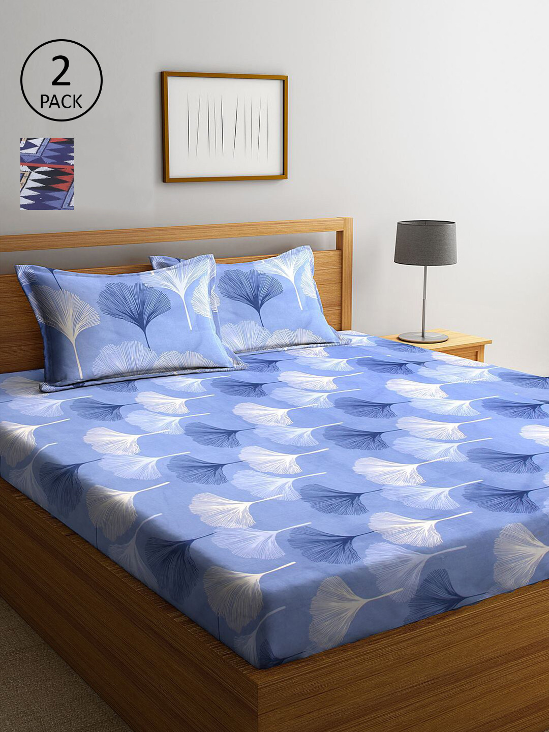 

KLOTTHE Blue & White Floral 210 TC Set Of 2 King Bedsheet with 4 Pillow Covers