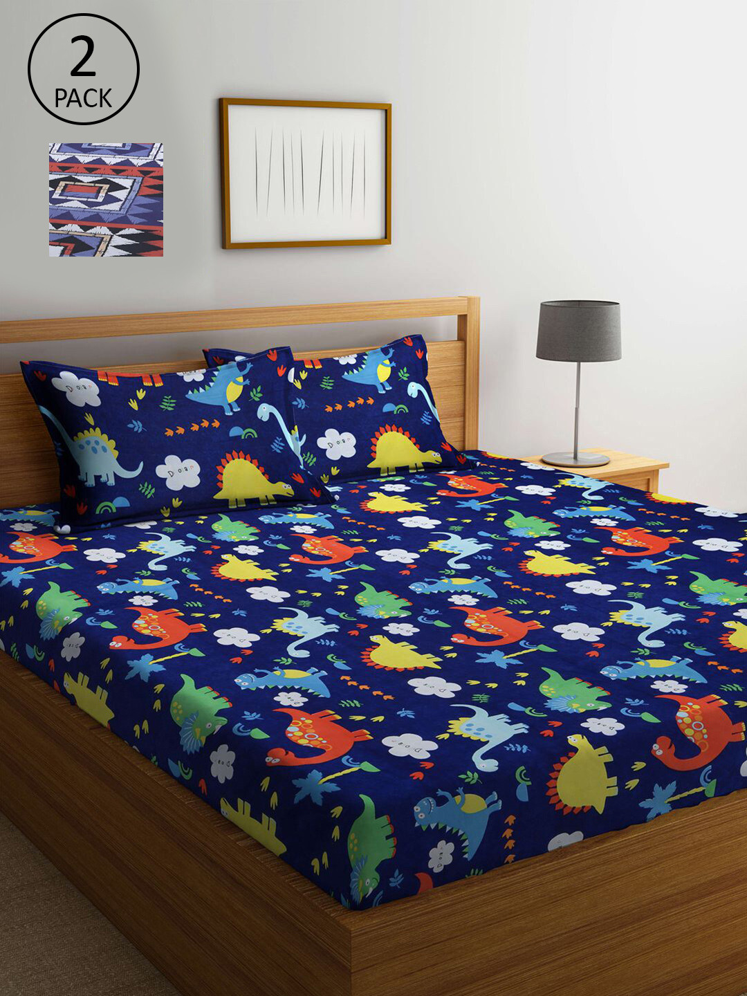 

KLOTTHE Multicoloured Cartoon Characters 210 TC Set Of 2 King Bedsheet with 4 Pillow Covers, Multi