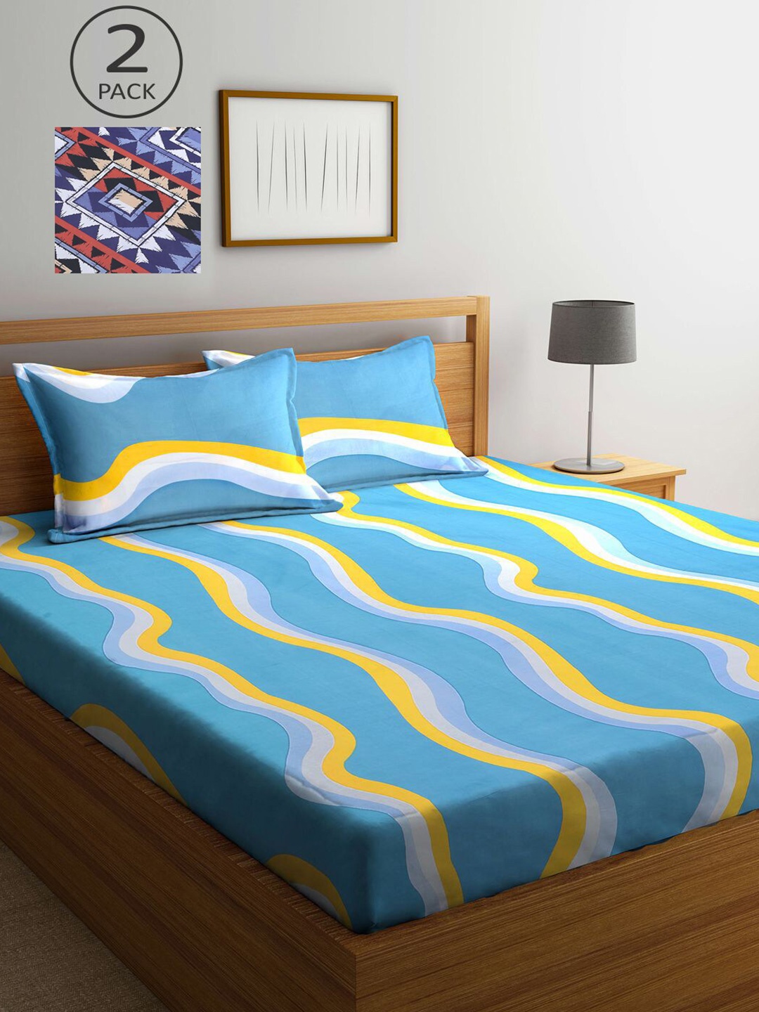 

KLOTTHE Blue & White 300 TC 2 King Bedsheet with 4 Pillow Covers