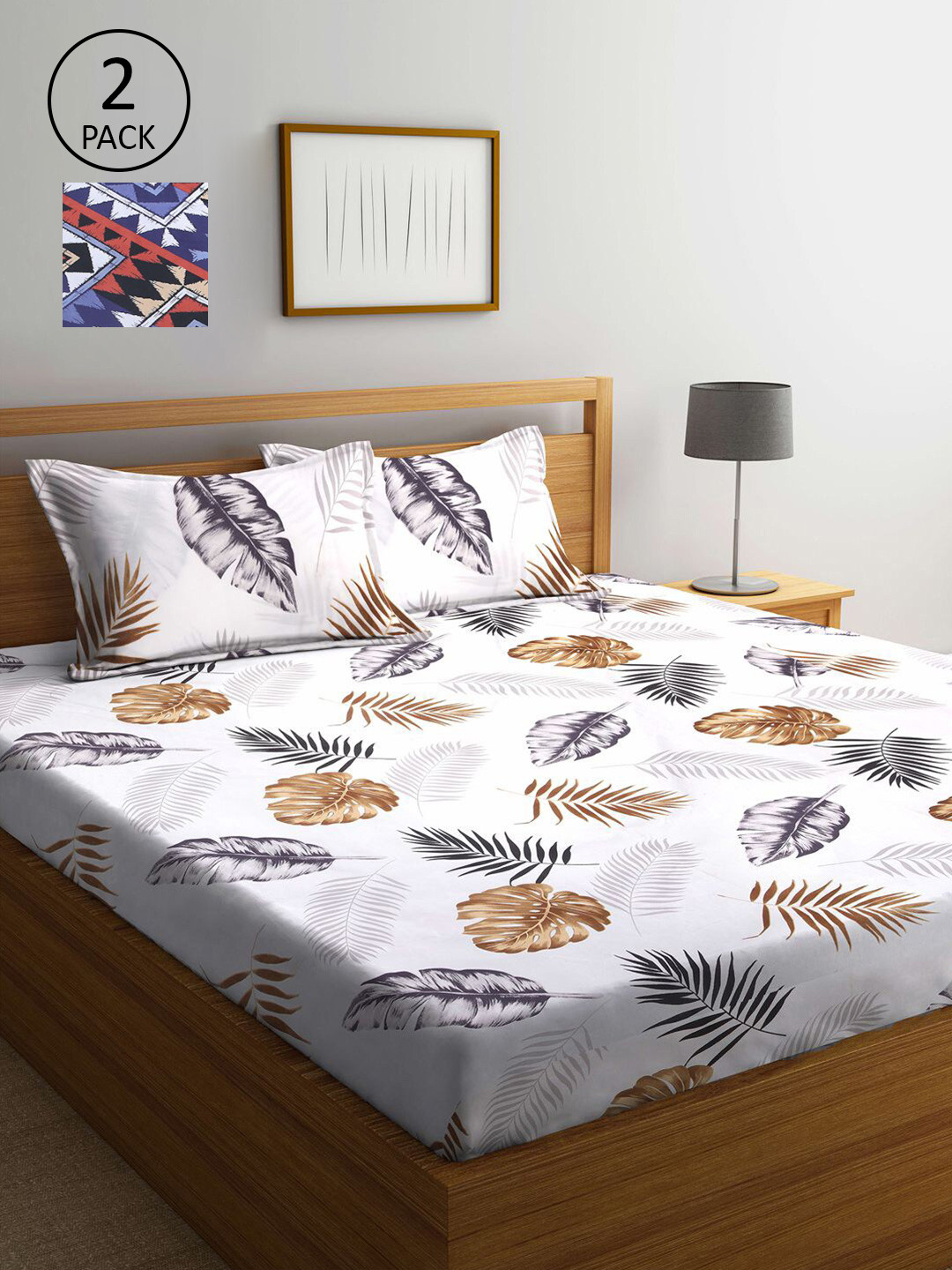 

KLOTTHE White & Blue Floral Printed 210 TC 2 King Bedsheets with 4 Pillow Covers