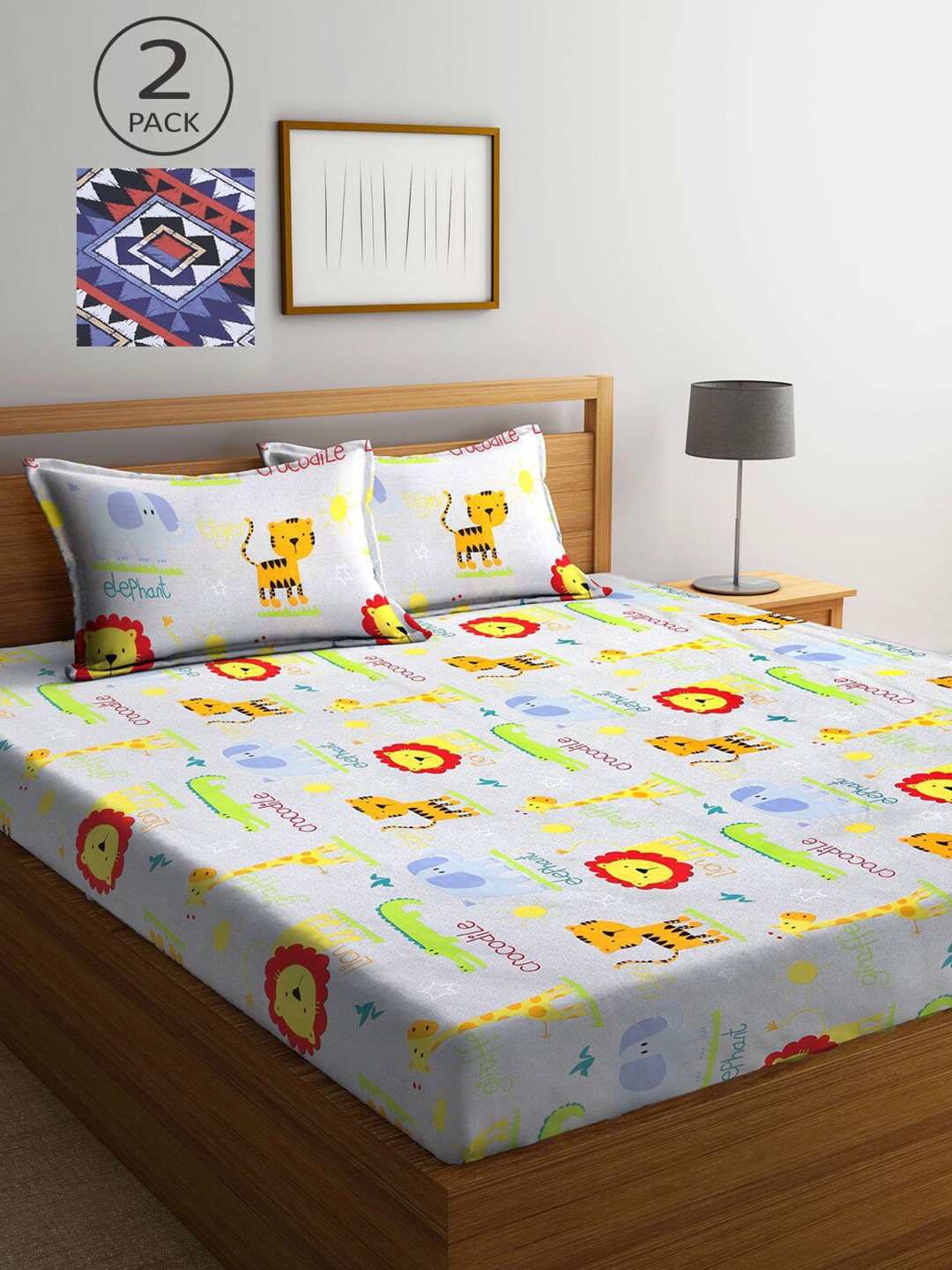 

KLOTTHE Cartoon Characters 210 TC 2 King Bedsheet with 4 Pillow Covers, Multi