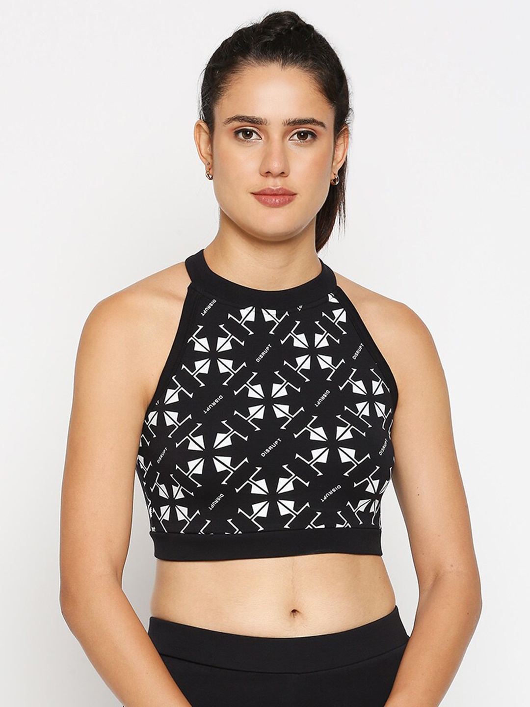 

Disrupt Black Print Bralette Crop Top