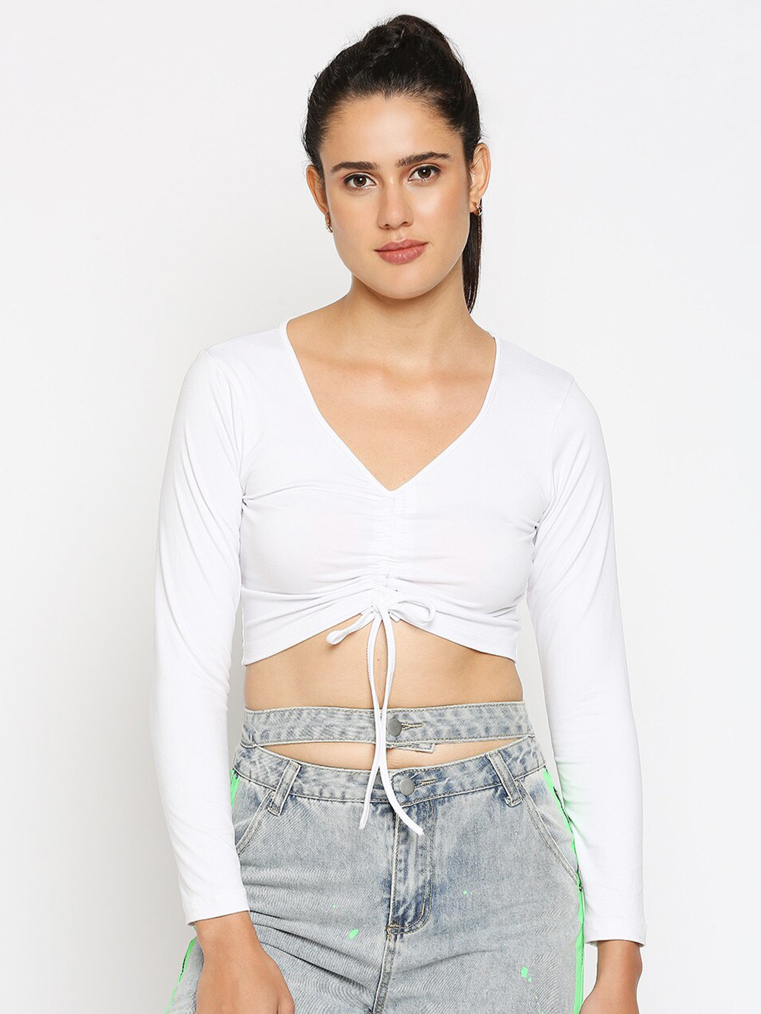 

Disrupt Women White Drawstring Crop Top