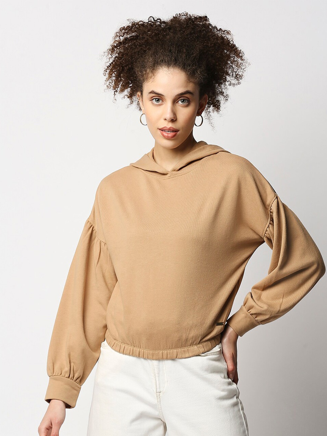 

Disrupt Beige Solid Pure Cotton Hooded Sweatshirt