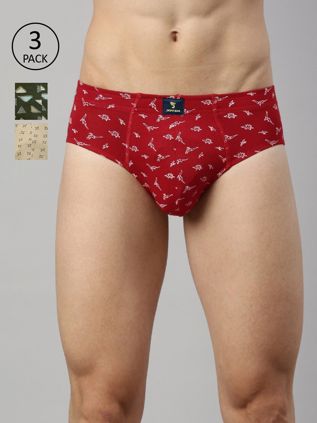 

Joven Men Red & Beige Pack Of 3 Printed Basic Briefs 3BAOP-C7