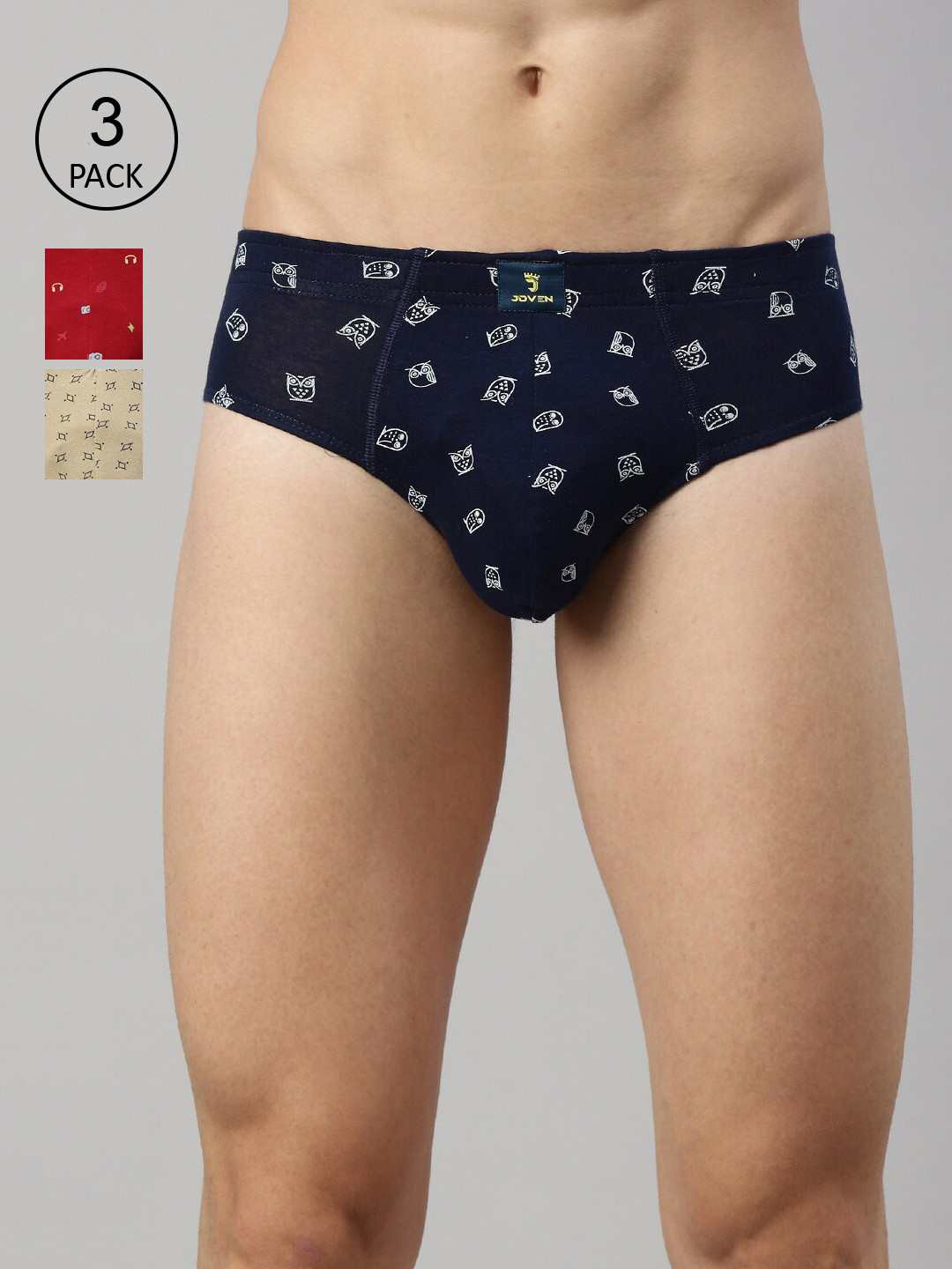 

Joven Men Pack of 3 Printed Basic Briefs 3BAOP-C4-, Navy blue