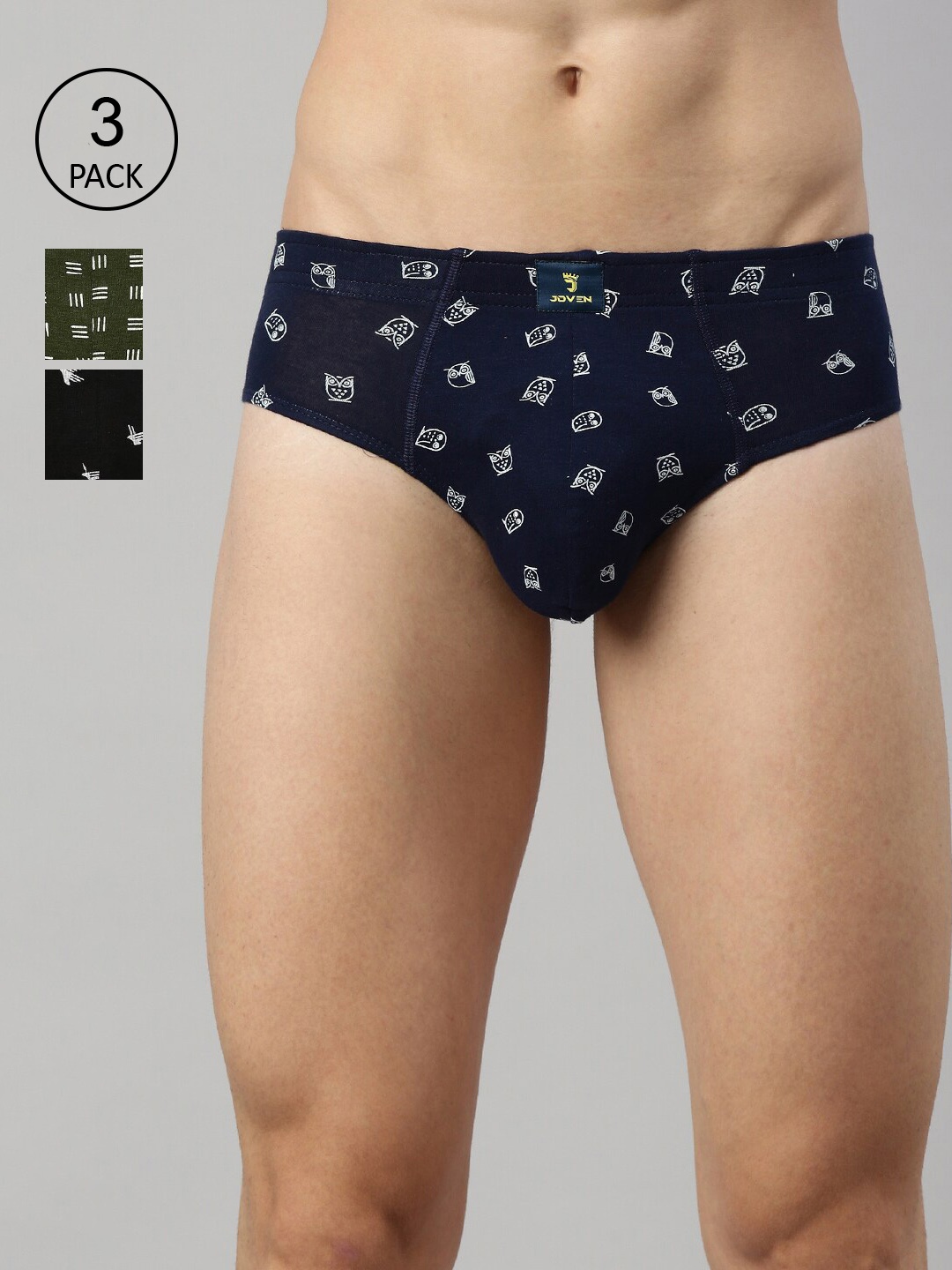 

Joven Men Pack of 3 Printed Basic Briefs, Black