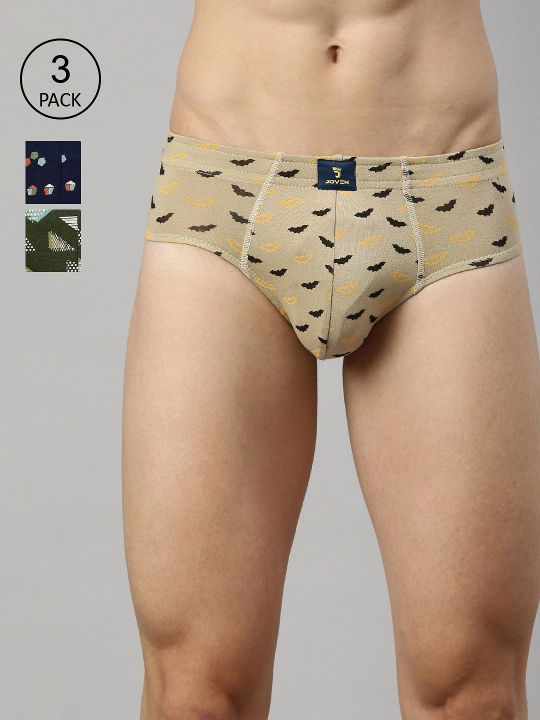 

Joven Men Pack Of 3 Printed Mid-Rise Basic Briefs, Green