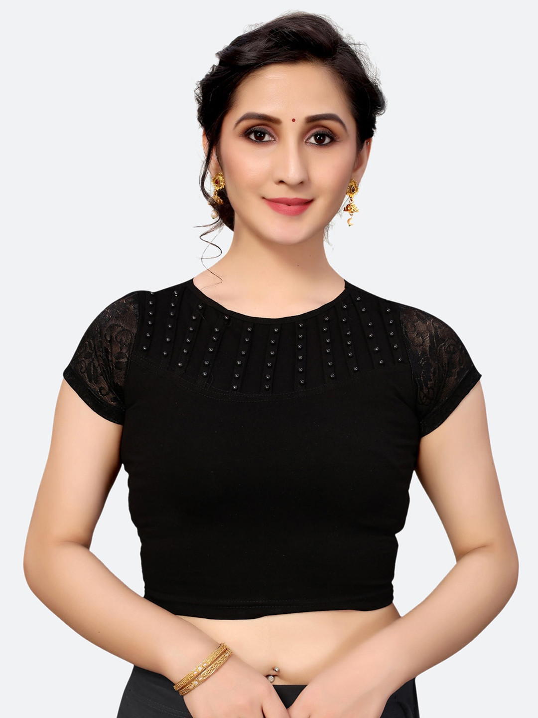 

SIRIL Black Solid Woven-Design Saree Blouse