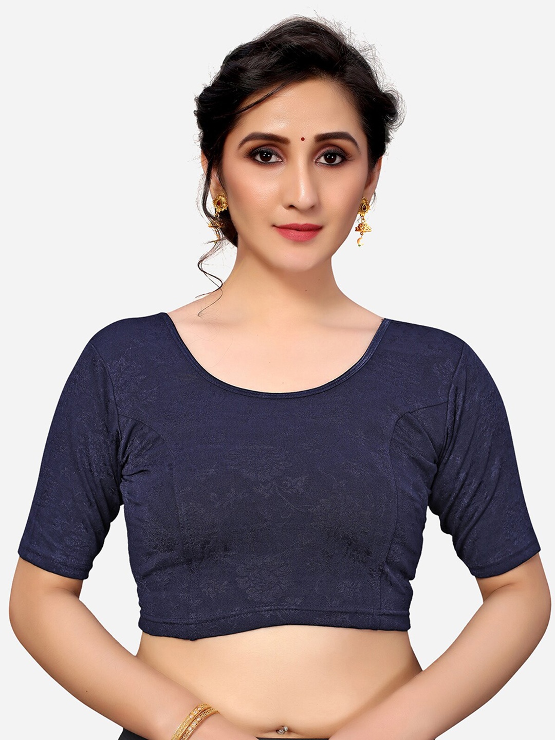 

SIRIL Navy Blue Woven Design Saree Blouse