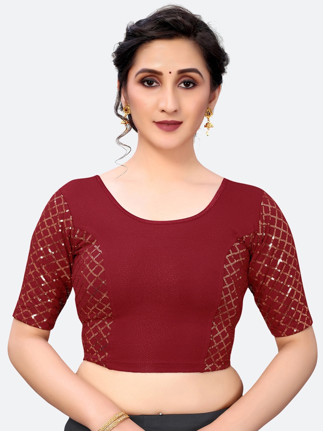 

SIRIL Women Maroon Saree Embellished Sequinned Blouse