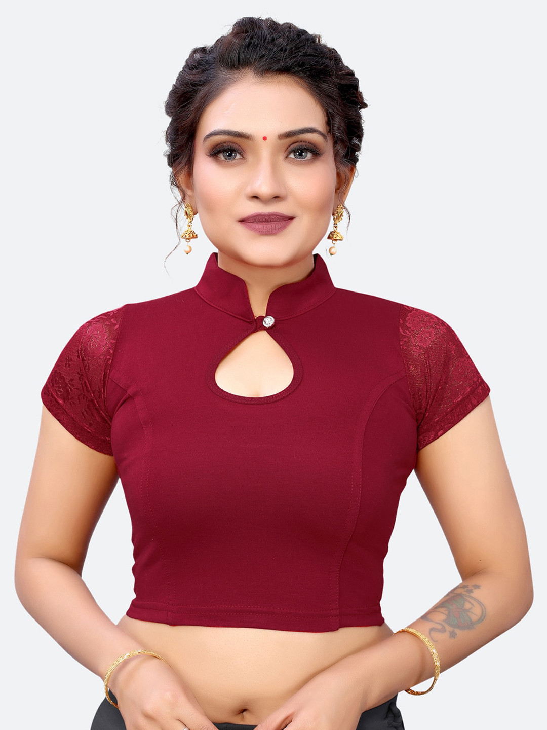 

SIRIL Maroon Solid Saree Blouse