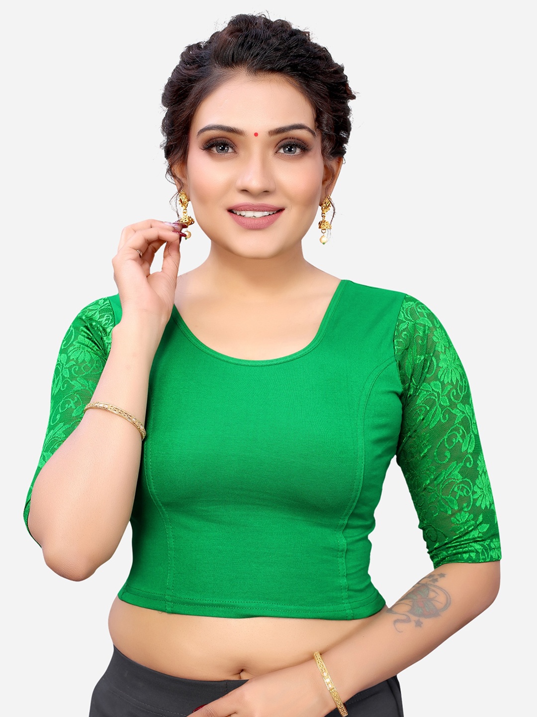

SIRIL Women Green Woven Design Saree Blouse