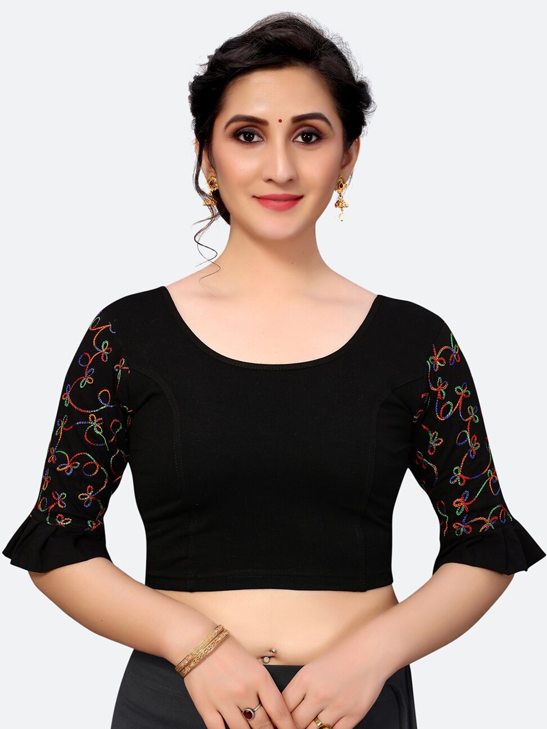 

SIRIL Women Black & Red Solid Woven-Design Saree Blouse